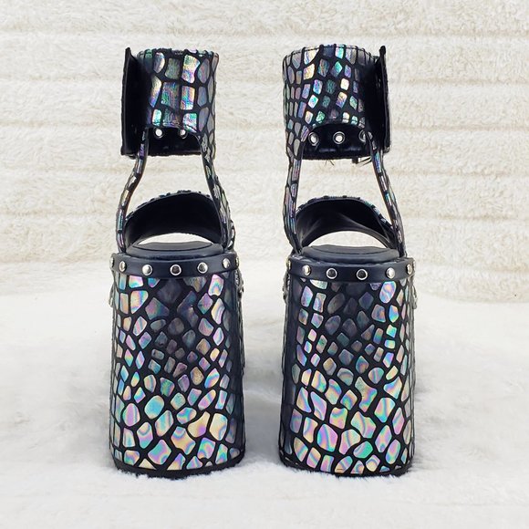 Camel 102 Black Stone Print Hologram Platform Sandals Goth Punk - Picture 5 of 10
